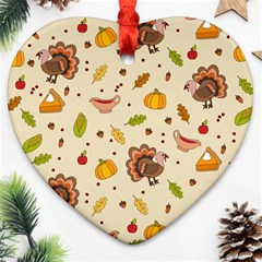 Thanksgiving Turkey Pattern Heart Ornament (two Sides) by Valentinaart