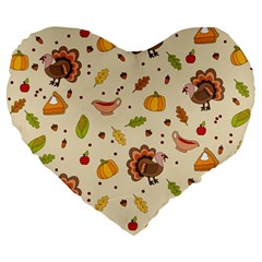 Thanksgiving Turkey Pattern Large 19  Premium Flano Heart Shape Cushions by Valentinaart