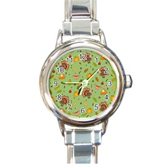 Thanksgiving Turkey Pattern Round Italian Charm Watch by Valentinaart