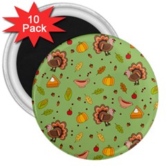 Thanksgiving Turkey Pattern 3  Magnets (10 Pack)  by Valentinaart