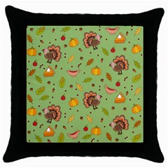 Thanksgiving Turkey Pattern Throw Pillow Case (black) by Valentinaart