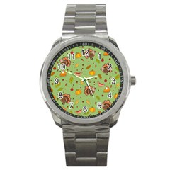 Thanksgiving Turkey Pattern Sport Metal Watch by Valentinaart