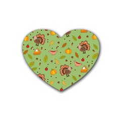 Thanksgiving Turkey Pattern Rubber Coaster (heart)  by Valentinaart