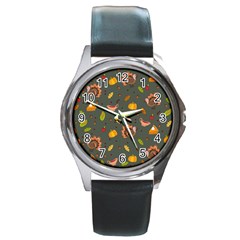 Thanksgiving Turkey Pattern Round Metal Watch by Valentinaart