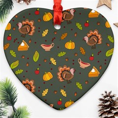 Thanksgiving Turkey Pattern Ornament (heart) by Valentinaart