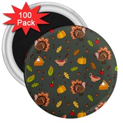 Thanksgiving Turkey Pattern 3  Magnets (100 Pack) by Valentinaart