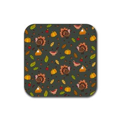 Thanksgiving Turkey Pattern Rubber Coaster (square)  by Valentinaart