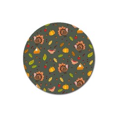 Thanksgiving Turkey Pattern Magnet 3  (round) by Valentinaart