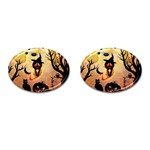 Funny Halloween Design, Pumpkin, Cat, Owl And Crow Cufflinks (Oval) Front(Pair)