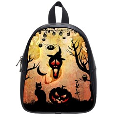 Funny Halloween Design, Pumpkin, Cat, Owl And Crow School Bag (small) by FantasyWorld7