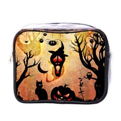 Funny Halloween Design, Pumpkin, Cat, Owl And Crow Mini Toiletries Bag (one Side) by FantasyWorld7