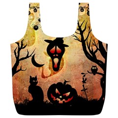 Funny Halloween Design, Pumpkin, Cat, Owl And Crow Full Print Recycle Bag (xl) by FantasyWorld7