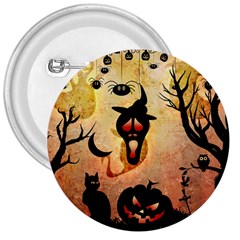 Funny Halloween Design, Pumpkin, Cat, Owl And Crow 3  Buttons by FantasyWorld7