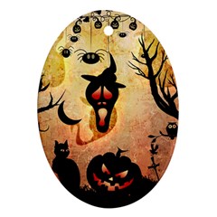 Funny Halloween Design, Pumpkin, Cat, Owl And Crow Ornament (oval) by FantasyWorld7