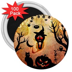 Funny Halloween Design, Pumpkin, Cat, Owl And Crow 3  Magnets (100 Pack) by FantasyWorld7