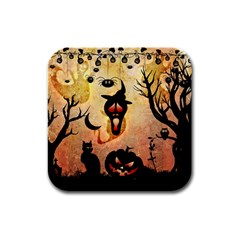 Funny Halloween Design, Pumpkin, Cat, Owl And Crow Rubber Square Coaster (4 Pack)  by FantasyWorld7