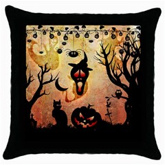 Funny Halloween Design, Pumpkin, Cat, Owl And Crow Throw Pillow Case (black) by FantasyWorld7