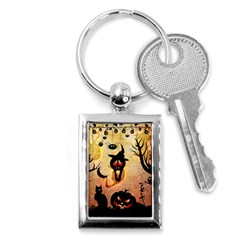 Funny Halloween Design, Pumpkin, Cat, Owl And Crow Key Chain (rectangle) by FantasyWorld7