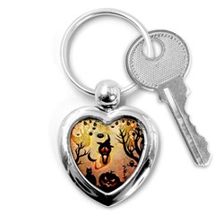 Funny Halloween Design, Pumpkin, Cat, Owl And Crow Key Chain (heart) by FantasyWorld7