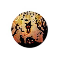 Funny Halloween Design, Pumpkin, Cat, Owl And Crow Rubber Round Coaster (4 Pack)  by FantasyWorld7