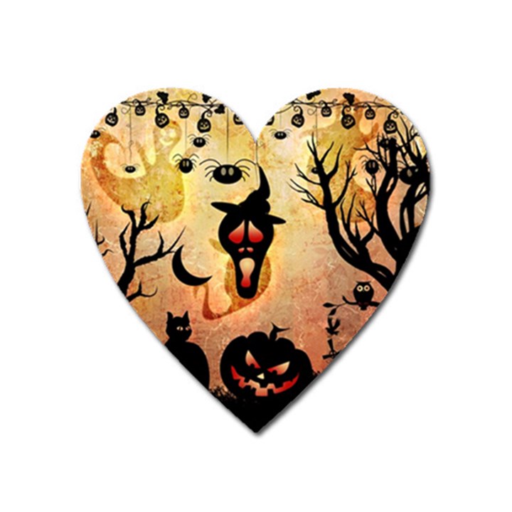 Funny Halloween Design, Pumpkin, Cat, Owl And Crow Heart Magnet