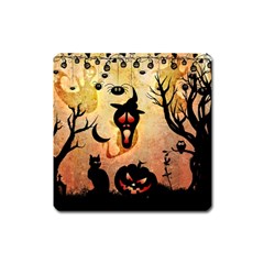 Funny Halloween Design, Pumpkin, Cat, Owl And Crow Square Magnet by FantasyWorld7