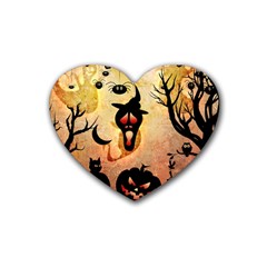 Funny Halloween Design, Pumpkin, Cat, Owl And Crow Rubber Coaster (heart)  by FantasyWorld7