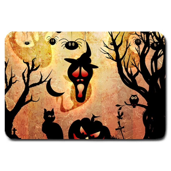 Funny Halloween Design, Pumpkin, Cat, Owl And Crow Large Doormat 