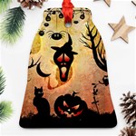 Funny Halloween Design, Pumpkin, Cat, Owl And Crow Bell Ornament (Two Sides) Front