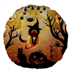 Funny Halloween Design, Pumpkin, Cat, Owl And Crow Large 18  Premium Round Cushions by FantasyWorld7