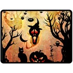 Funny Halloween Design, Pumpkin, Cat, Owl And Crow Double Sided Fleece Blanket (Large)  80 x60  Blanket Front