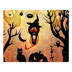 Funny Halloween Design, Pumpkin, Cat, Owl And Crow Double Sided Flano Blanket (large)  by FantasyWorld7