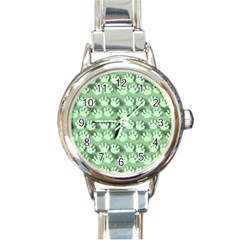 Pattern Texture Feet Dog Green Round Italian Charm Watch by HermanTelo