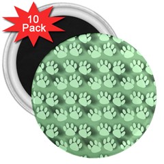 Pattern Texture Feet Dog Green 3  Magnets (10 Pack)  by HermanTelo