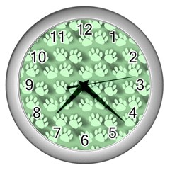 Pattern Texture Feet Dog Green Wall Clock (silver) by HermanTelo