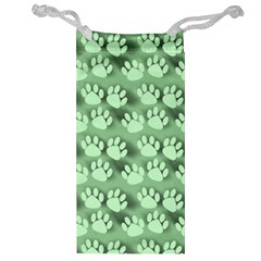 Pattern Texture Feet Dog Green Jewelry Bag by HermanTelo