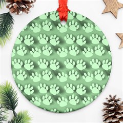 Pattern Texture Feet Dog Green Round Ornament (two Sides)