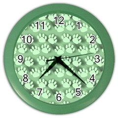 Pattern Texture Feet Dog Green Color Wall Clock by HermanTelo