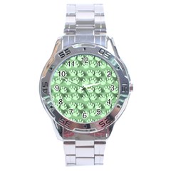 Pattern Texture Feet Dog Green Stainless Steel Analogue Watch