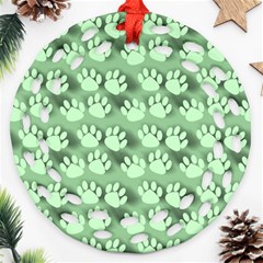 Pattern Texture Feet Dog Green Ornament (round Filigree)