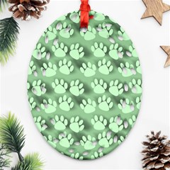 Pattern Texture Feet Dog Green Oval Filigree Ornament (two Sides)