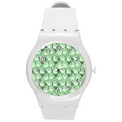 Pattern Texture Feet Dog Green Round Plastic Sport Watch (m)