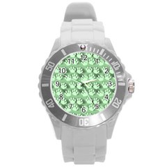 Pattern Texture Feet Dog Green Round Plastic Sport Watch (l)