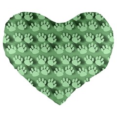 Pattern Texture Feet Dog Green Large 19  Premium Heart Shape Cushions