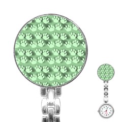 Pattern Texture Feet Dog Green Stainless Steel Nurses Watch by HermanTelo