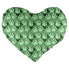 Pattern Texture Feet Dog Green Large 19  Premium Flano Heart Shape Cushions by HermanTelo