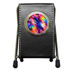 Abstract Background Colorful Pattern Pen Holder Desk Clock