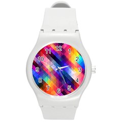 Abstract Background Colorful Pattern Round Plastic Sport Watch (m)