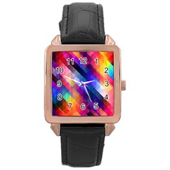 Abstract Background Colorful Pattern Rose Gold Leather Watch  by HermanTelo