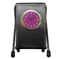 Background Polka Pattern Pink Pen Holder Desk Clock